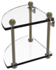 Two-Tier Corner Glass Shelf, Antique Brass