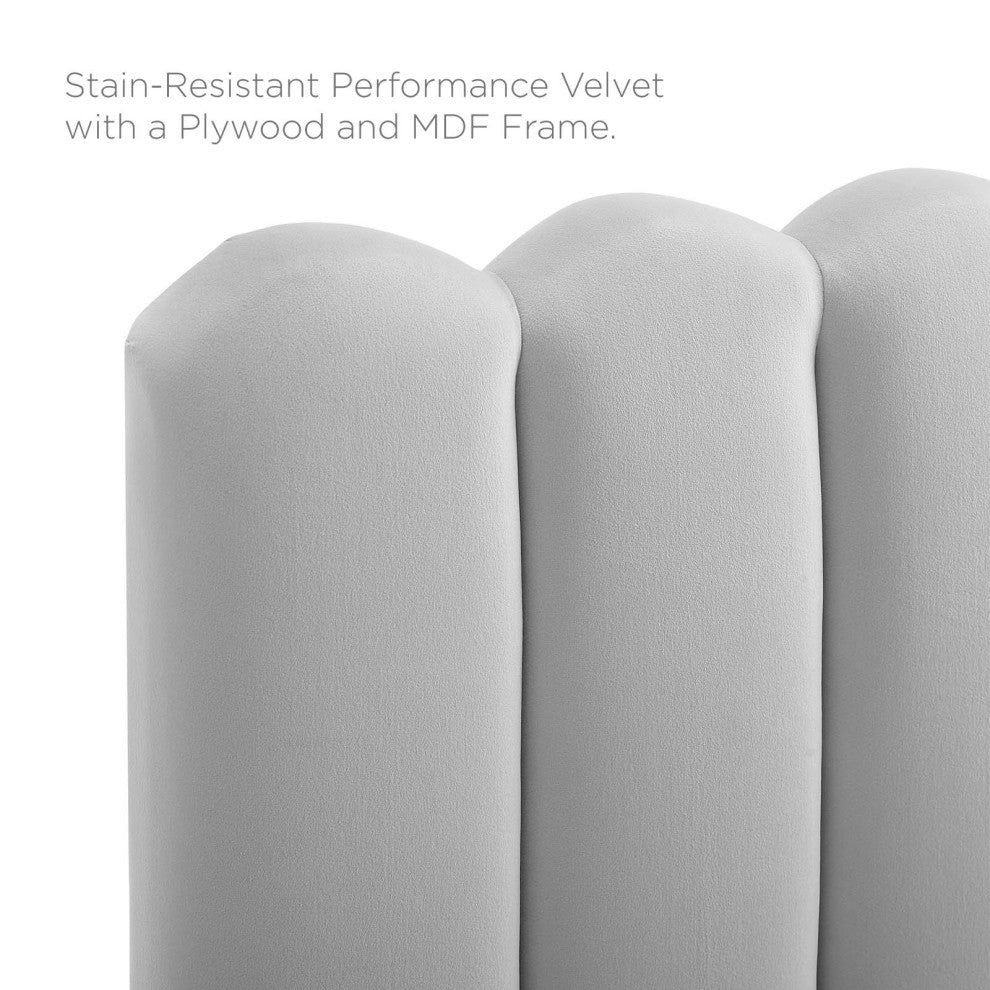 Headboard, King Size, Velvet, Light Gray, Modern Contemporary, Bedroom