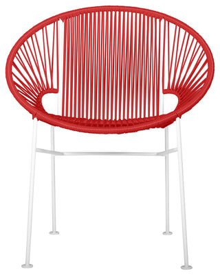 Concha Indoor/Outdoor Handmade Dining Chair, Red Weave, White Frame