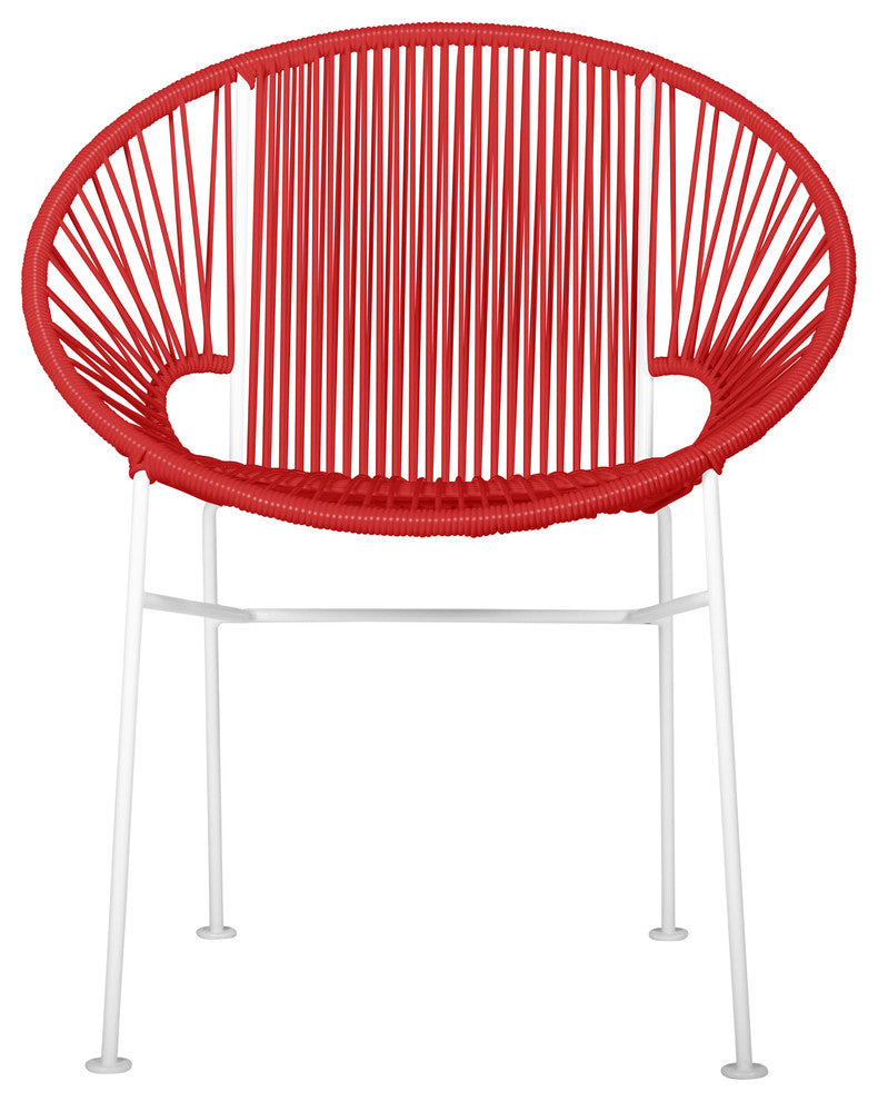 Concha Indoor/Outdoor Handmade Dining Chair, Red Weave, White Frame