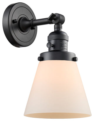Small Cone 1-Light LED Sconce, Matte Black, Glass: Matte White Cased