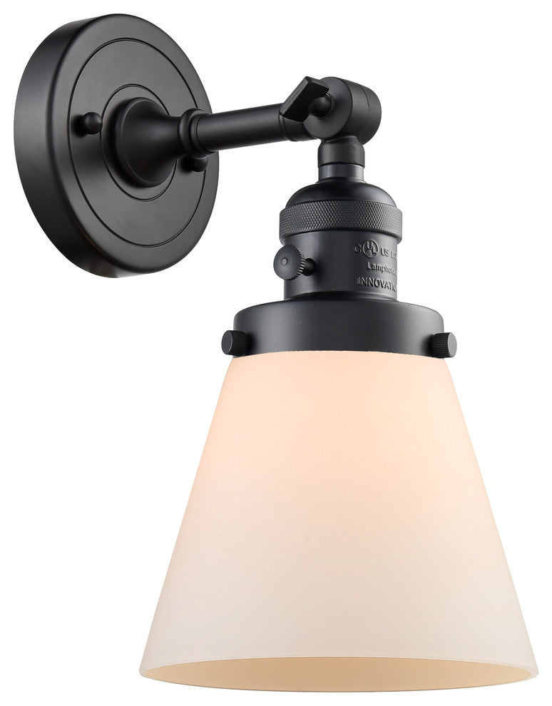 Small Cone 1-Light LED Sconce, Matte Black, Glass: Matte White Cased