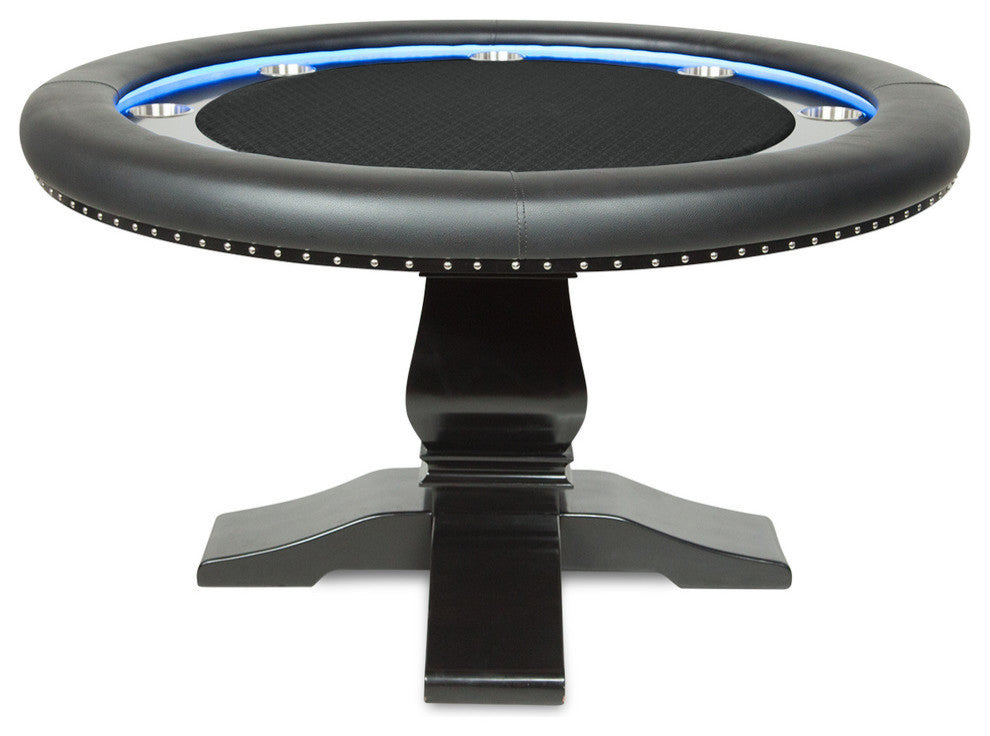 Ginza LED Poker Table for 8 Players with Black Felt Playing Surface, 55"