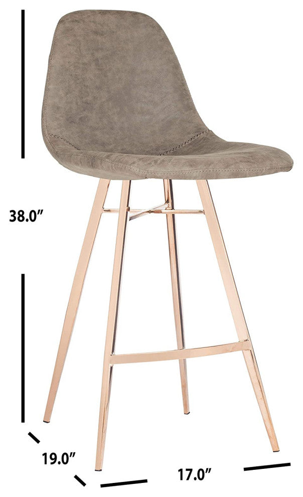 Mid Century Modern Counter Stool, Copper Finished Legs & Taupe Faux Leather Seat