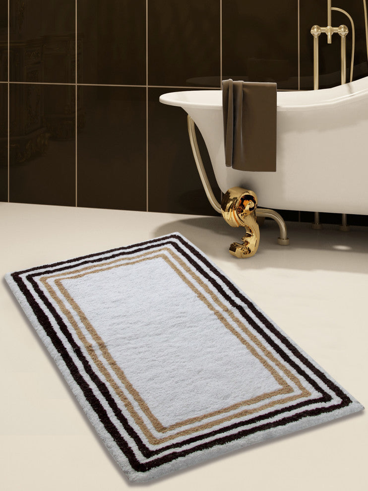 Bath Rug Cotton, 50"x30", White and Multi Beige, , GSF 180, Tonal Stripe