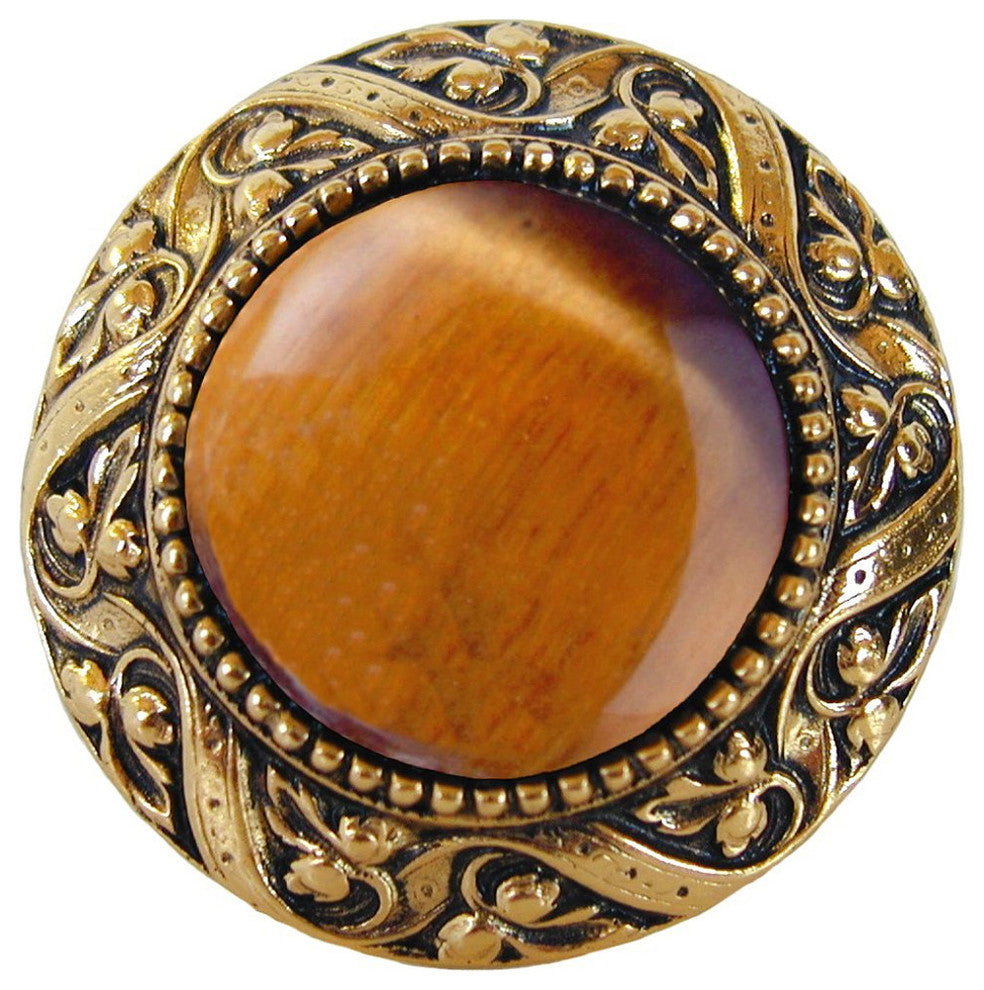 Victorian Jewel Knob Antique Brass, Blue Sodalite Natural Stone, Brite Brass, Ti