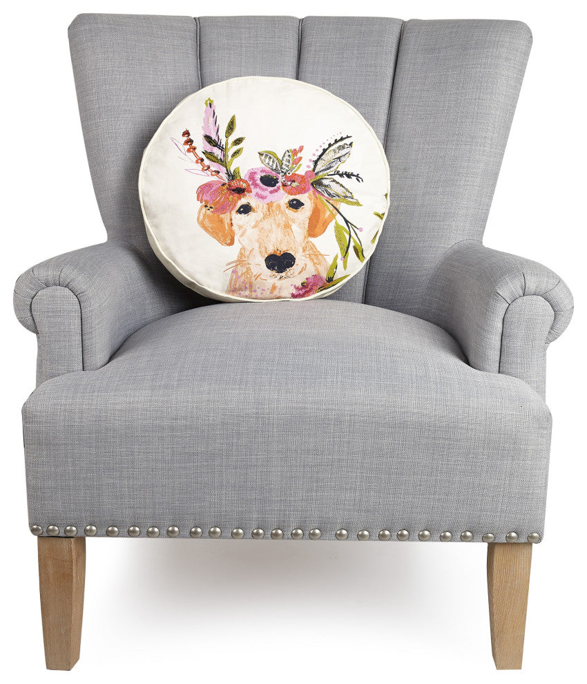 Floral Labrador Print Embroidered Pillow