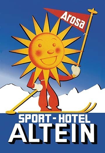 Sport Hotel Altein: Sun - Headed Skier - Gallery Wrapped Canvas Art 28" x 42"