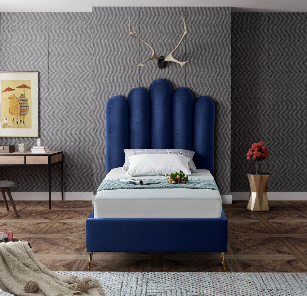 Lily Velvet Bed, Navy, Twin