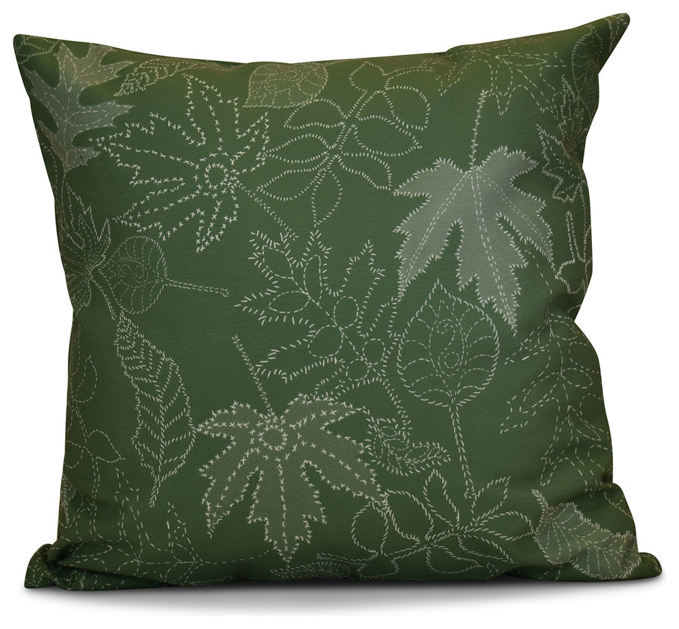 Dotted Leaves Floral Print Pillow, Green, 18"x18"
