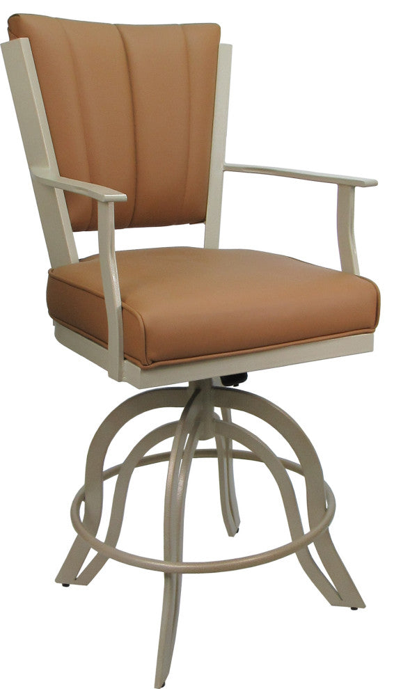 Leather Swivel Tilt Metal Bar Stool - Montana on A-Base, Brown Leather on Beige, 30"