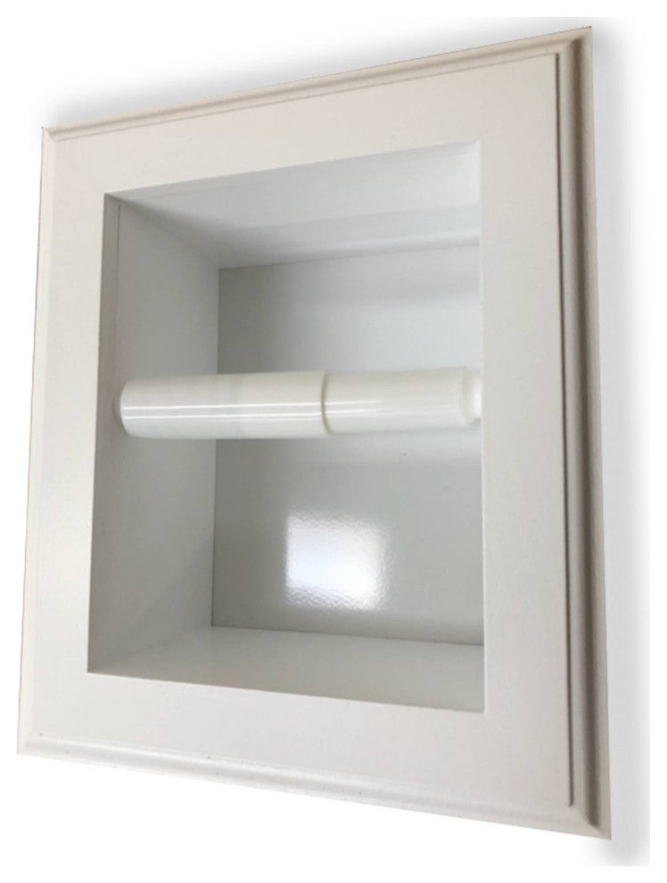 Tampa Recessed Solid Wood Toilet Paper Holder 7 x 8.5, White Enamel