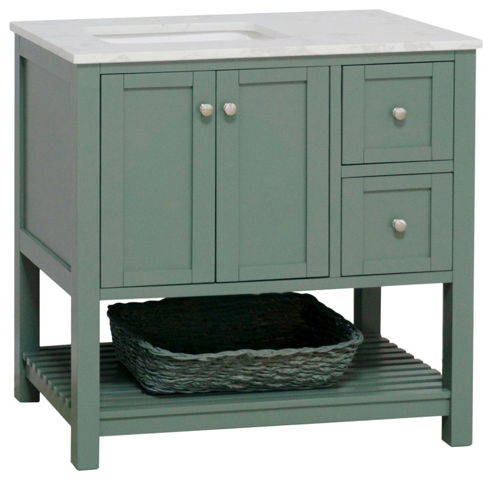 Lakeshore 36" Bathroom Vanity, Sage Green, Engineered Carrara