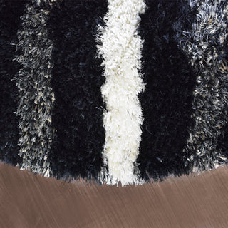 Hand Tufted Shag Polyester Area Rug Geometric Black Beige, 8'x8' Round