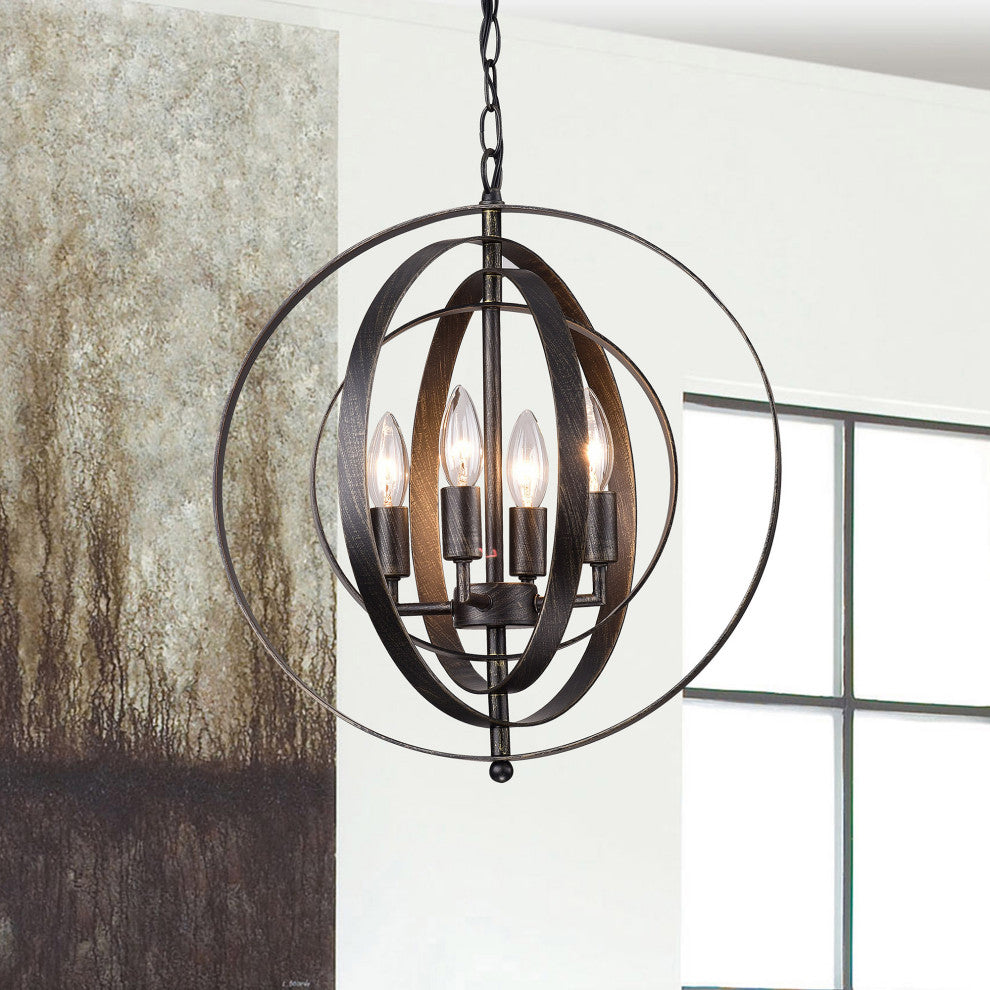 Mary Antique Black Iron 4-light Orb Chandelier