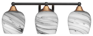 Paramount 3-Light Bath Bar, Matte Black & Brass, 6" Onyx Swirl Glass