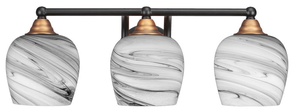 Paramount 3-Light Bath Bar, Matte Black & Brass, 6" Onyx Swirl Glass