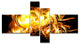 Abstract Fractal Fire on Black, Abstract Canvas Wall Art, 60"x32", 4 panels