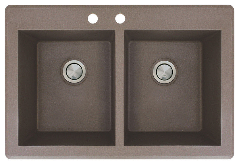 Radius 33" silQ Granite Double Bowl Kitchen Sink with 2 Holes in Espresso