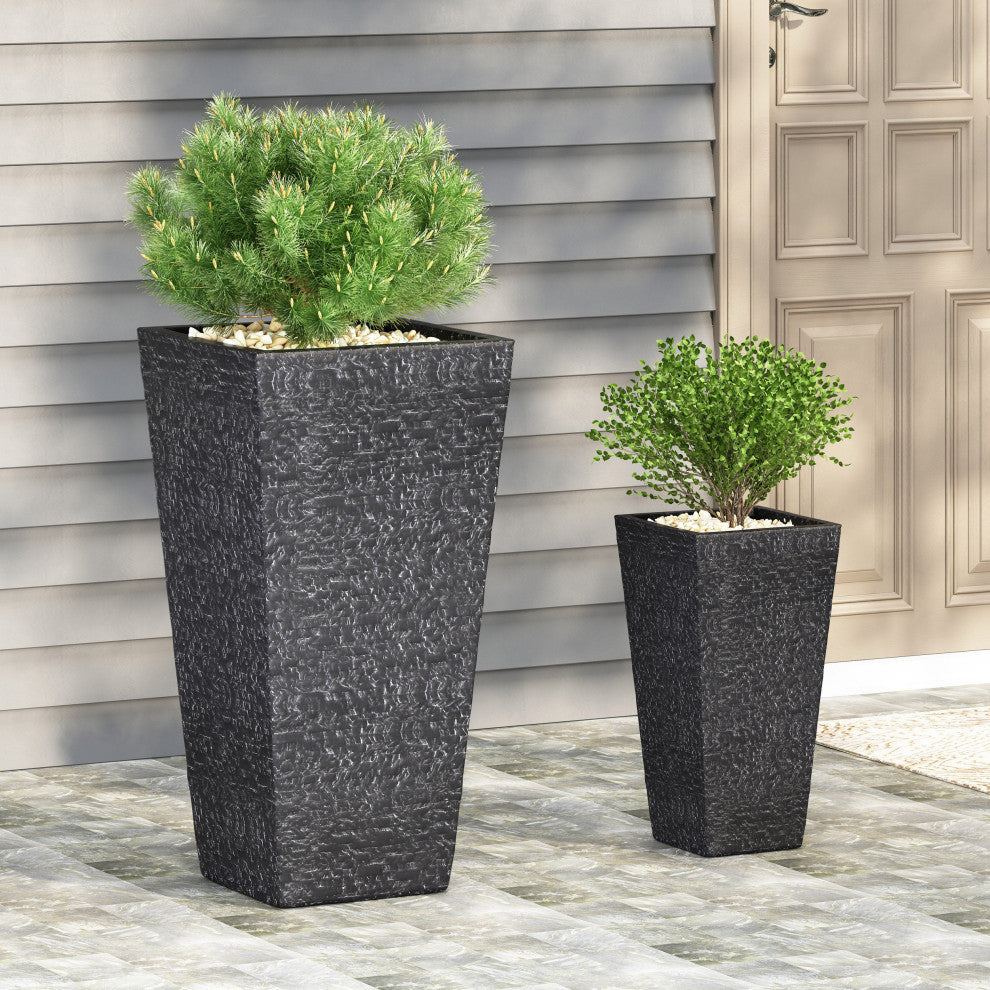 Tengren Outdoor Large and Small Cast Stone Planters, Set of 2