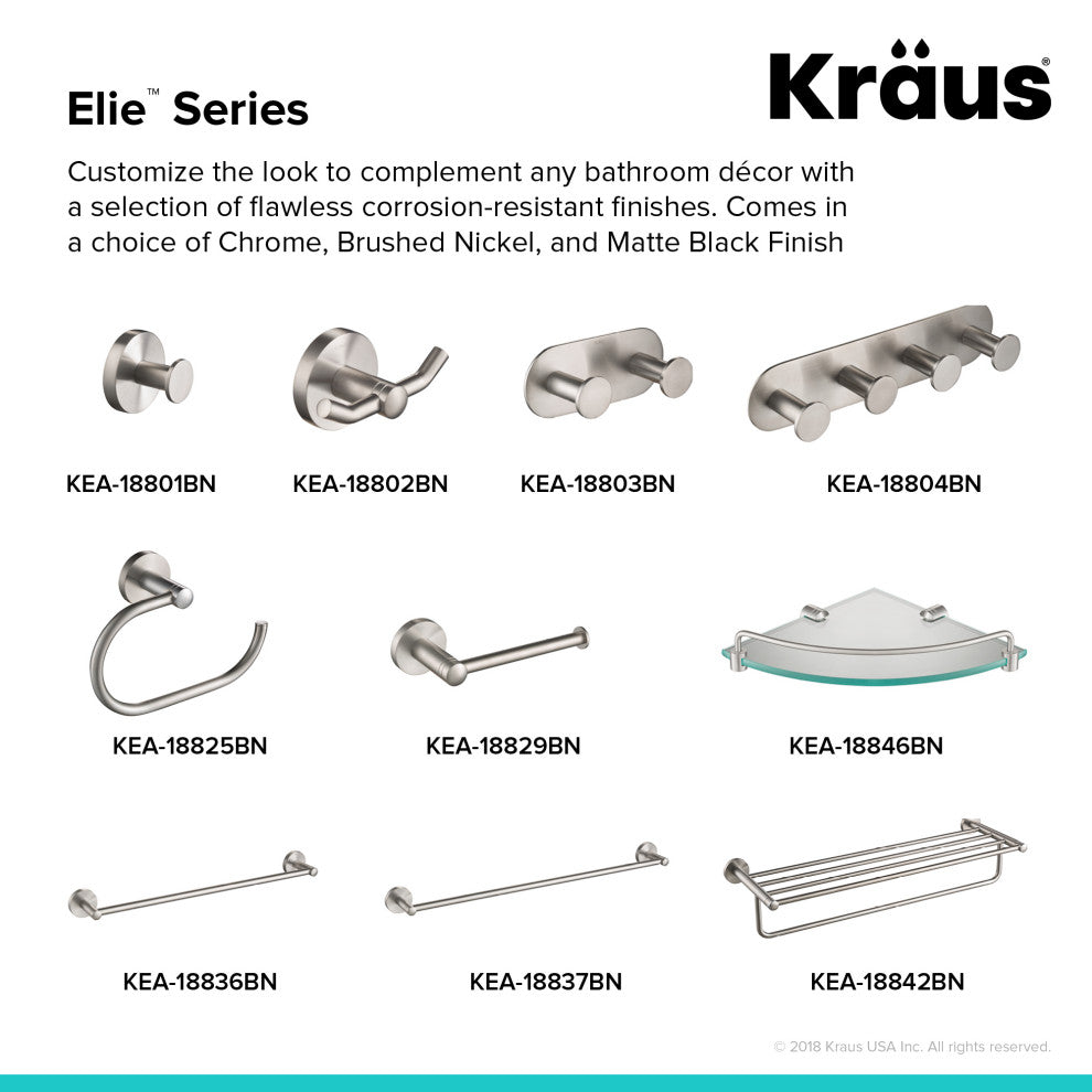 Elie Bathroom Robe and Towel Hook, Brushed Nickel