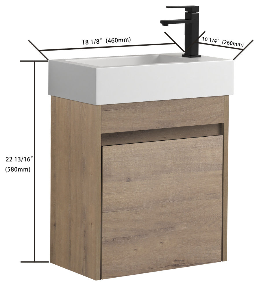 BNK 18" Small Bathroom Vanity with Sink 18 Inch, with Soft Close Door, 18x10, Imitative Oak