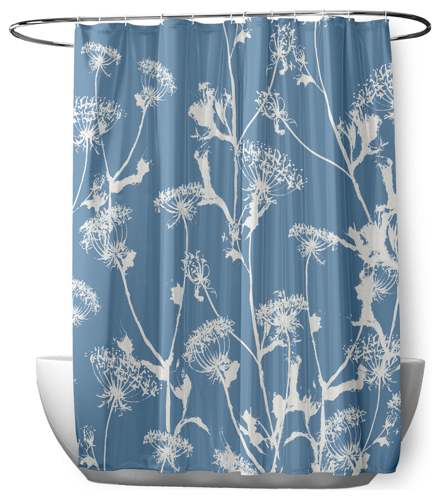 70"Wx73"L Windy Blossom Shower Curtain, Blue