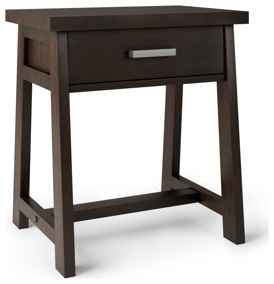 Sawhorse Solid Wood 24" Bedside Nightstand Table, Dark Chestnut Brown