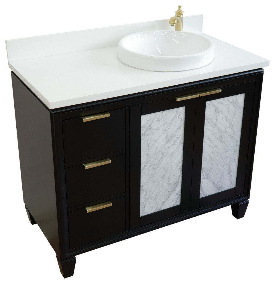 43" Single Vanity, Black Finish With White Engineered Stone Top