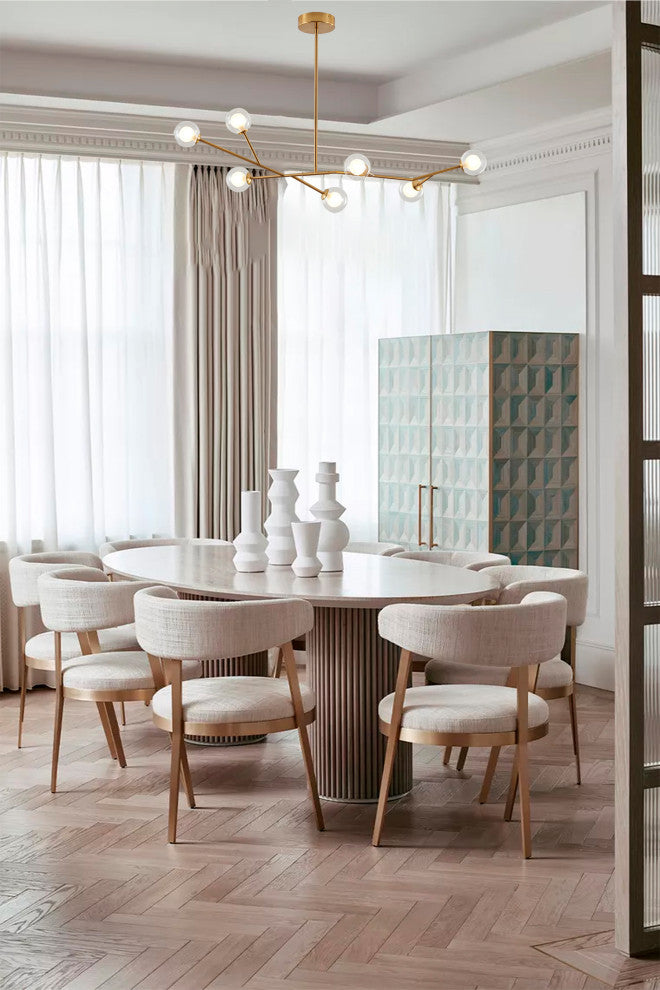 7-LightGold St eel Chandelier With Glass Shades