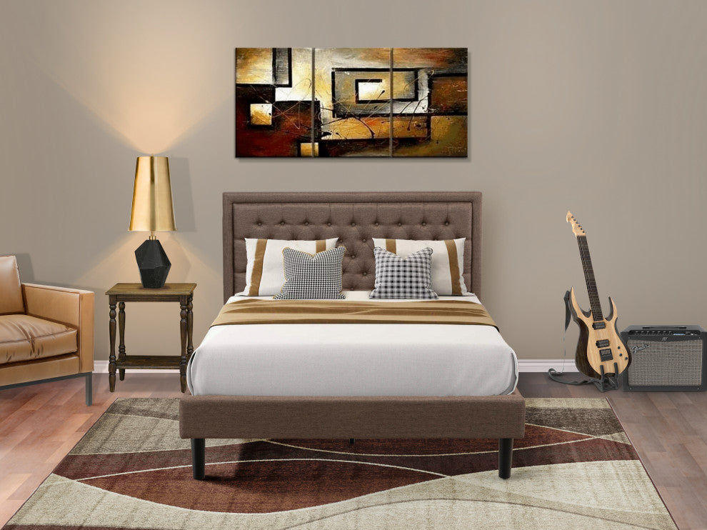 2Pc Queen Size Set, 1 Queen Size Bed Frame Brown, 1 Wooden Night Stand
