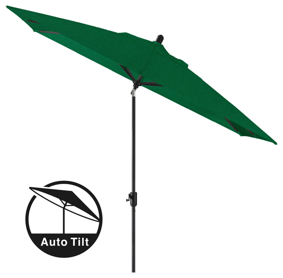 10'x6.5' Rectangular Auto Tilt Market Umbrella, Grey Frame, Sunbrella, Forest Gr
