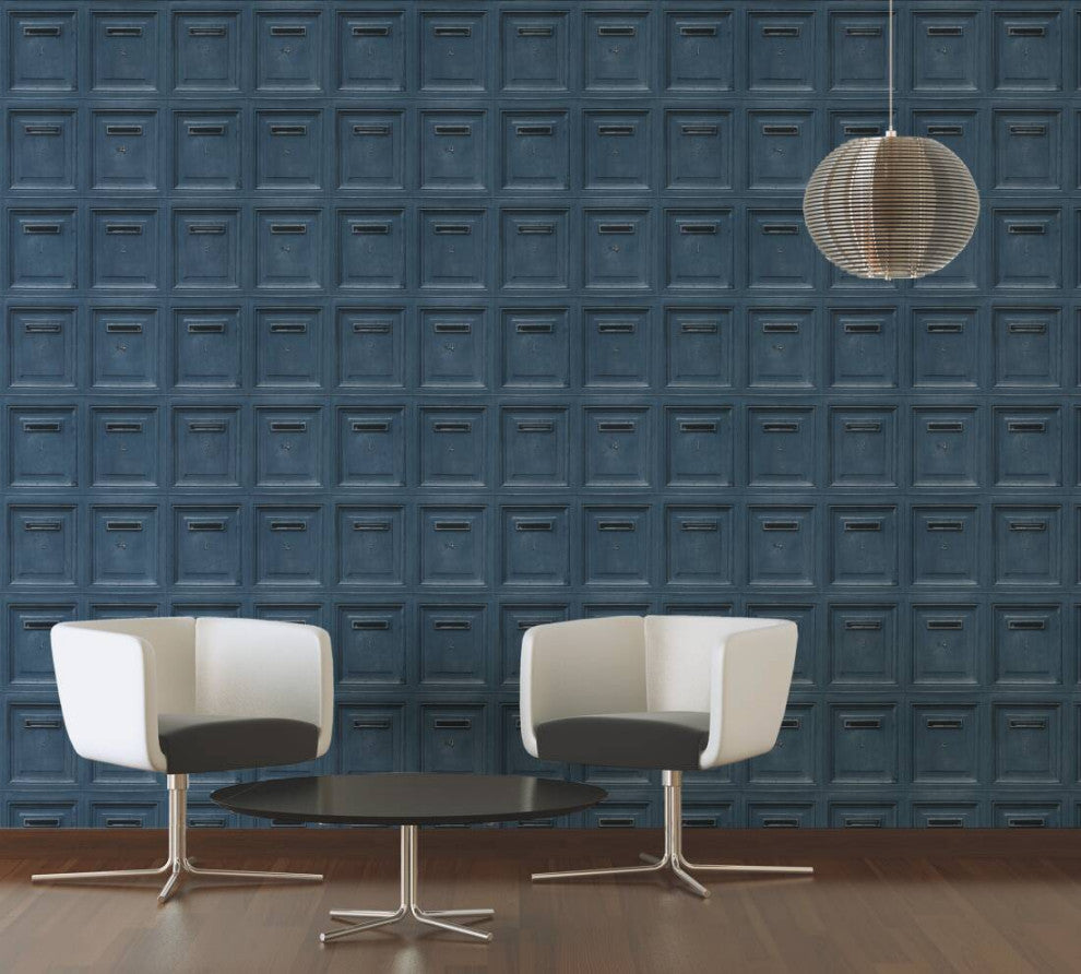 Loft Nature Textured Wallpaper, Numbered Post Boxes, Blue Black, One Roll