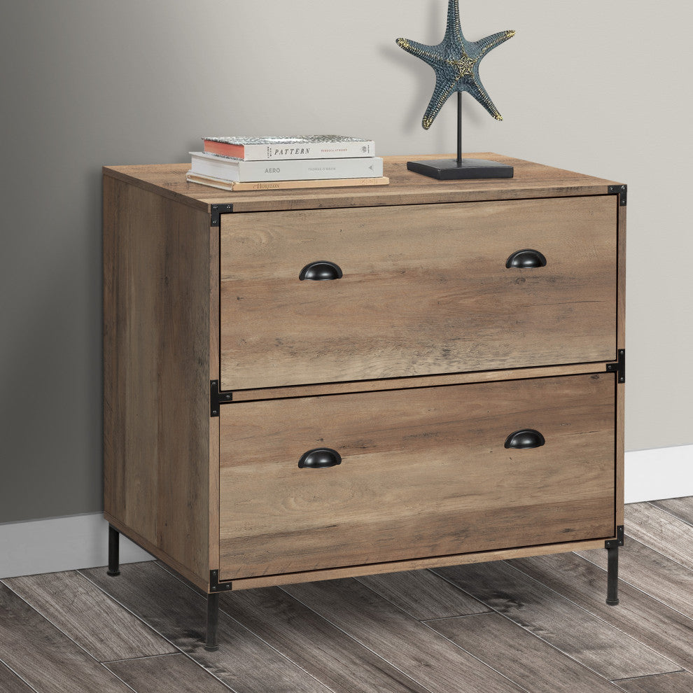 Brunei 31'' Wide 2 Drawer Wood Grain Farmhouse Lateral File Cabinet, Rustic Oak