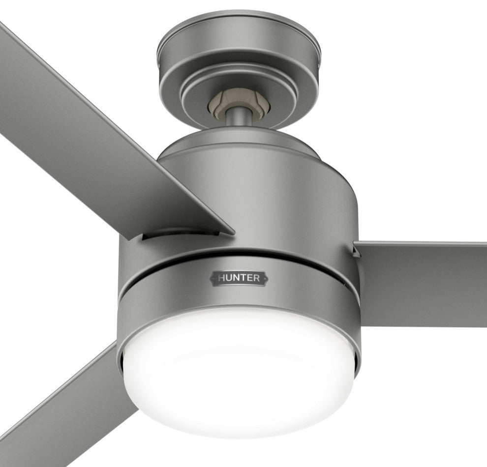 44" Gilmour Matte Silver Damp Rated Ceiling Fan, LED Light Kit, Handheld Remote