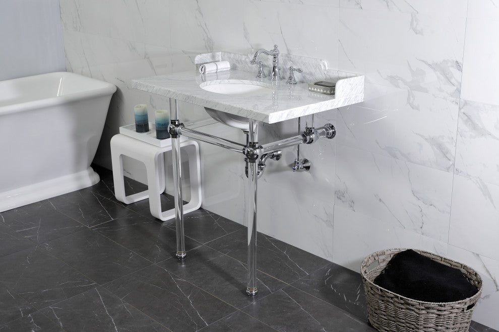 Kingston Brass LMS36MA1 36" Carrara Marble Console Sink, Acrylic Legs