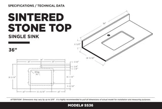 Opulence Bath Vanity, Black Matte, 36", Satin Brass Hardware, White Carrara Top