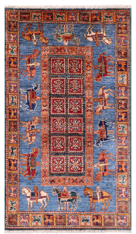 Antiqued Pazyryk Historical Design Handmade Rug 2' 7" X 4' 6" Q10867