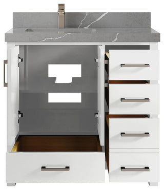 Malibu 36 Left Offset Bath Vanity in White  2" Piatra Gray