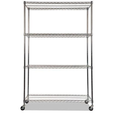 Complete Wire Shelving Unit With Caster, 4-Shelf, 48"x18"x72", Silver