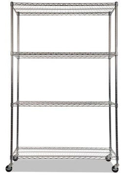 Complete Wire Shelving Unit With Caster, 4-Shelf, 48"x18"x72", Silver