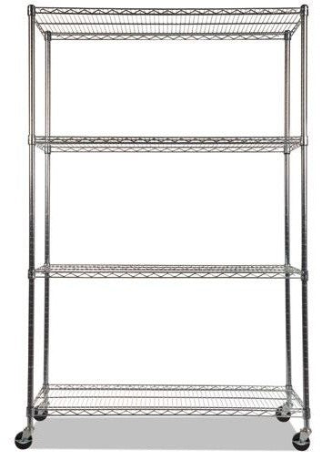 Complete Wire Shelving Unit With Caster, 4-Shelf, 48"x18"x72", Silver