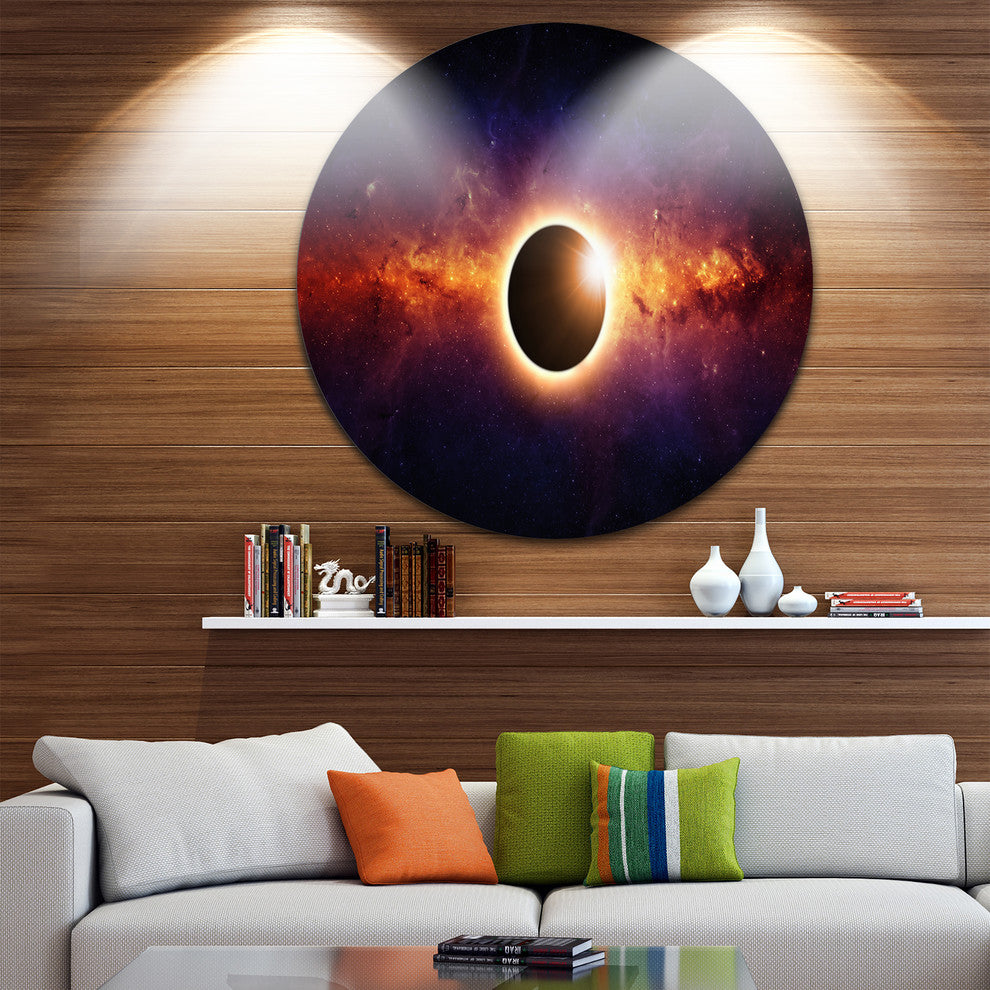 Full Eclipse View, Modern Spacescape Large Disc Metal Wall Art, 23"