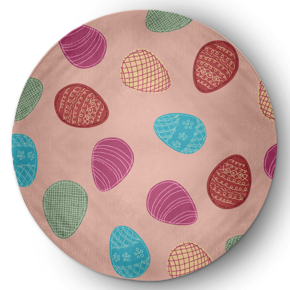 Egg Hunt Easter Chenille Rug, Sunwashed Red, 5' Round