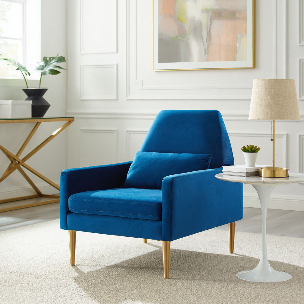 Armchair Accent Chair, Blue Navy, Velvet, Modern, Mid Century Hotel Lounge Cafe