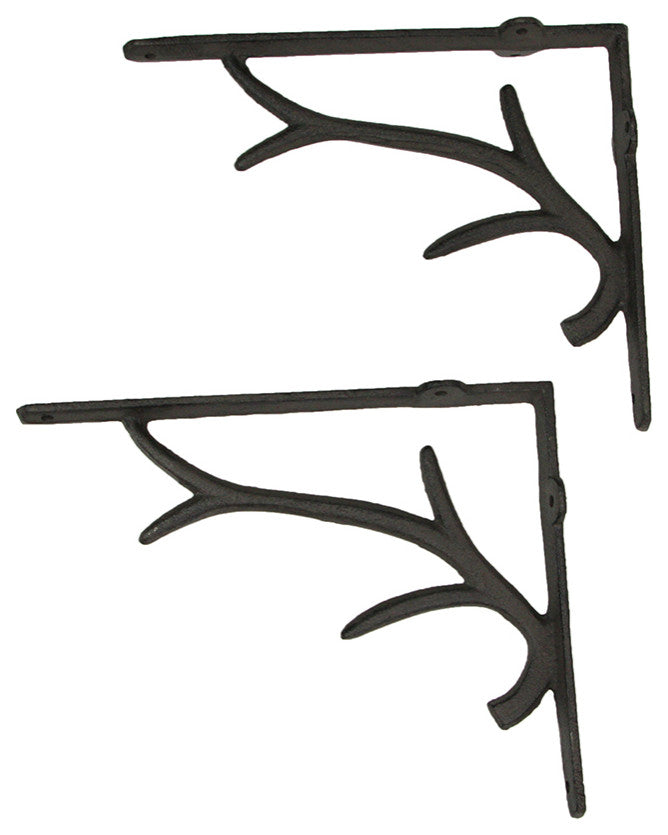 Brown Cast Iron Deer Antler Wall Shelf Brackets Set of 2