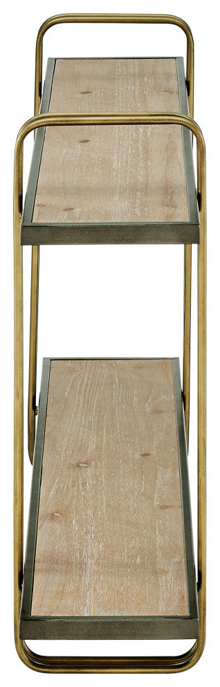 Danya B. Two-Tier Warm Gold and Washed Oak Brown Hanging Wall Mounted Shelf