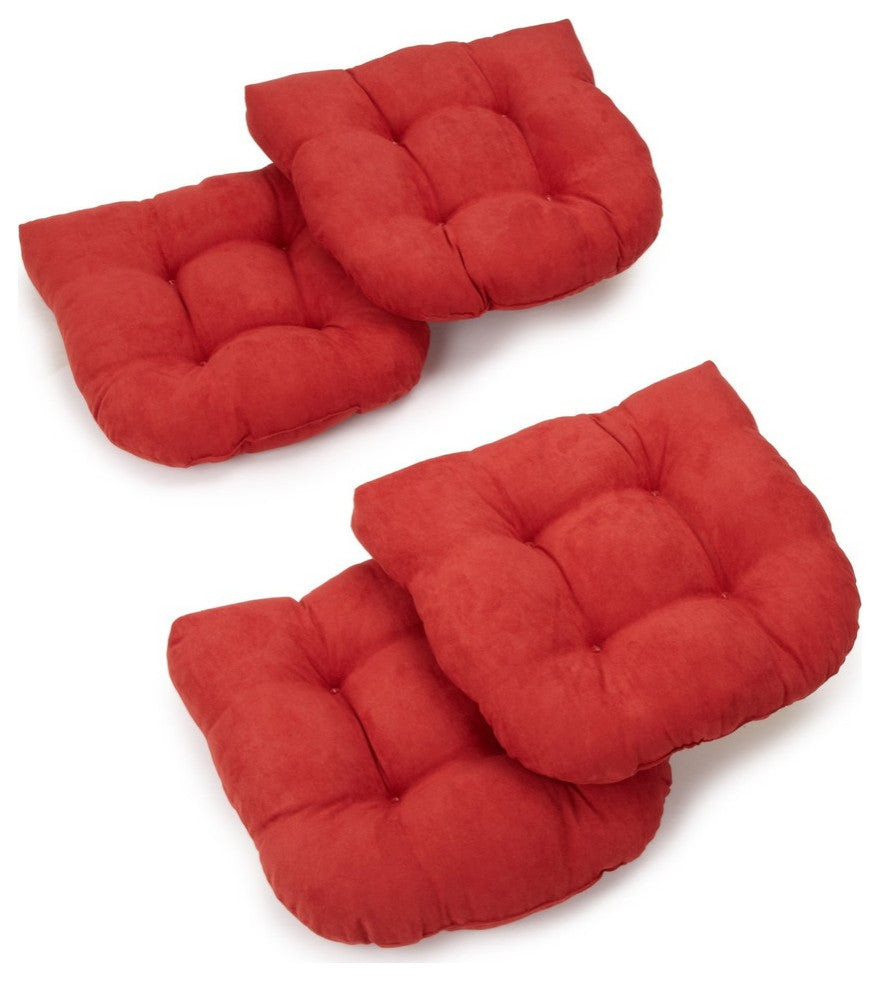 19" U-Shaped Micro Suede Tufted Dining Chair Cushions, Set of 4, Cardinal Red
