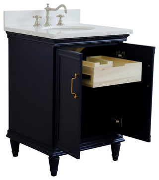 25" Single Vanity, Blue Finish With White Engineered Stone Top And Oval Sink