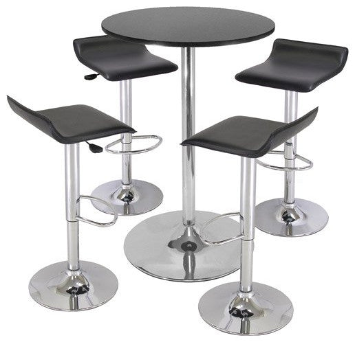 Pub Set, Round Table & 4 Chairs With Adjustable Heights, Black/Chrome